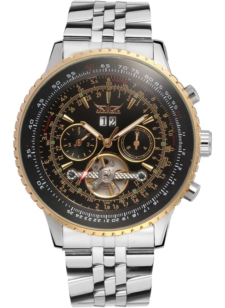 JARAGAR Men's Self Winding Waterproof Automatic Stainless Steel Skeleton Tourbillon Calendar Wrist Watch - Image 2